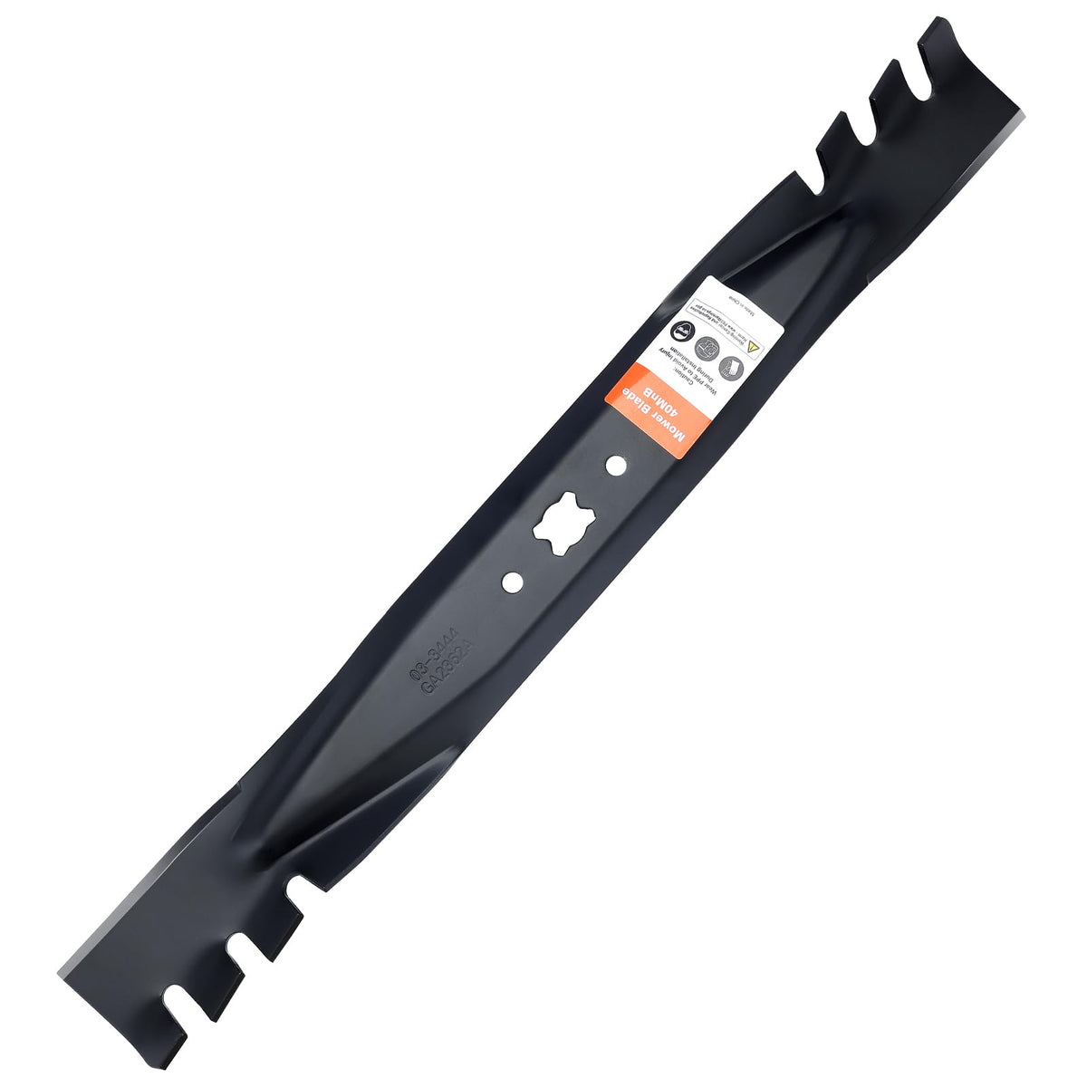 Grasscool 21-inch mulching blade close-up showing toothed edge for efficient mulching results.