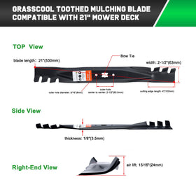 Grasscool 21-inch mulching blade cutting-edge view suggests strong clipping management.