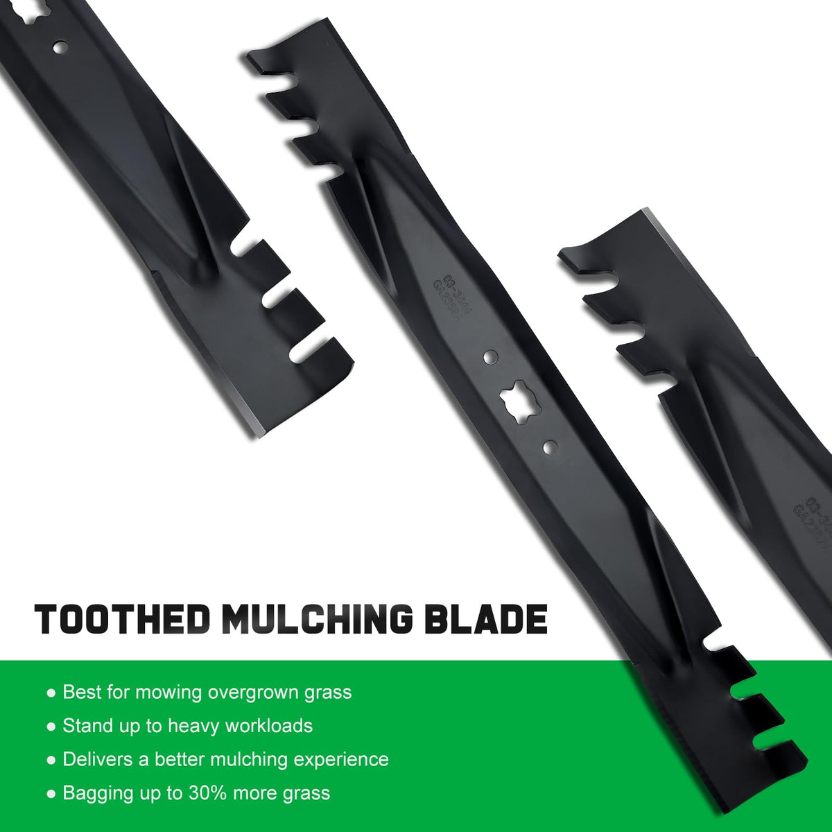 Grasscool 21-inch mulching blade side view highlighting balanced design for stable cutting.