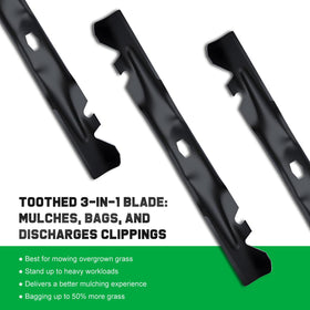 Grasscool 2-in-1 blade design demonstrates bagging and side discharge.