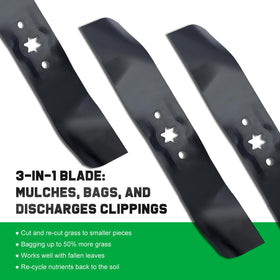 Grasscool 3-in-1 blade supports mulching, bagging, and side discharge options.