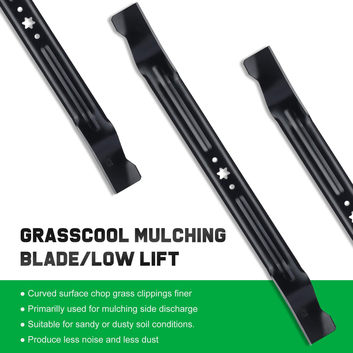 Grasscool 30-inch blade dimensions ensure proper lift and fit on compatible decks.