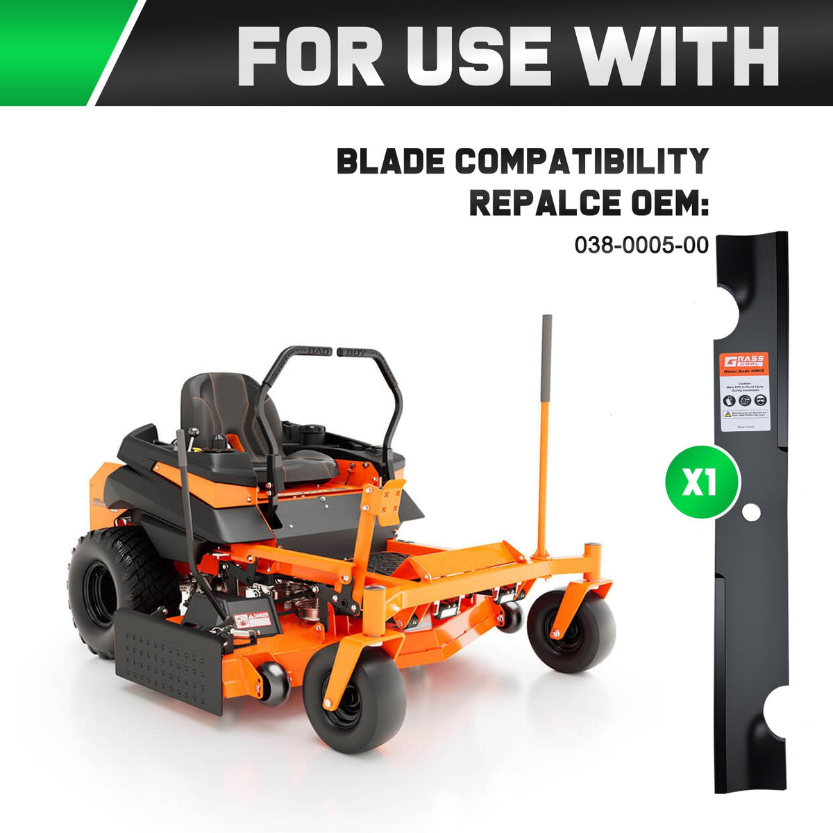 Grasscool 54-inch MZ blade cutting-edge for efficient high-lift mowing performance.