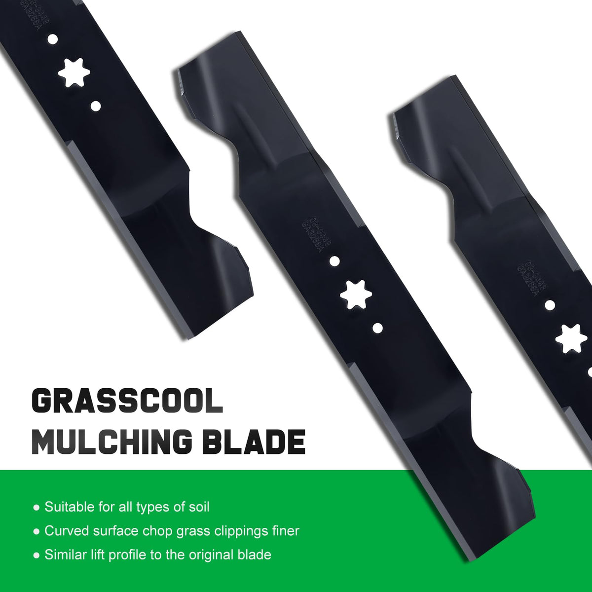 Grasscool blade center hole shows 6-point star design for secure mounting