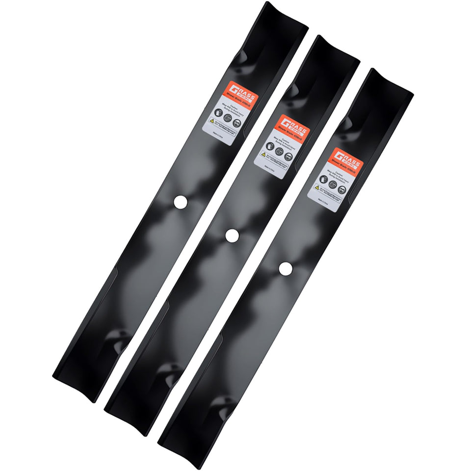 Grasscool 793794 blades packaging, three blades included for quick, simple mower upgrades.