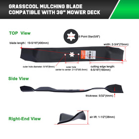 Grasscool 3-in-1 design enables mulching, bagging, and side discharge.