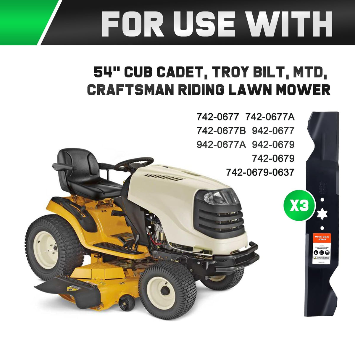 Grasscool 942-0677B blade mounted on a 54-inch deck for compatibility