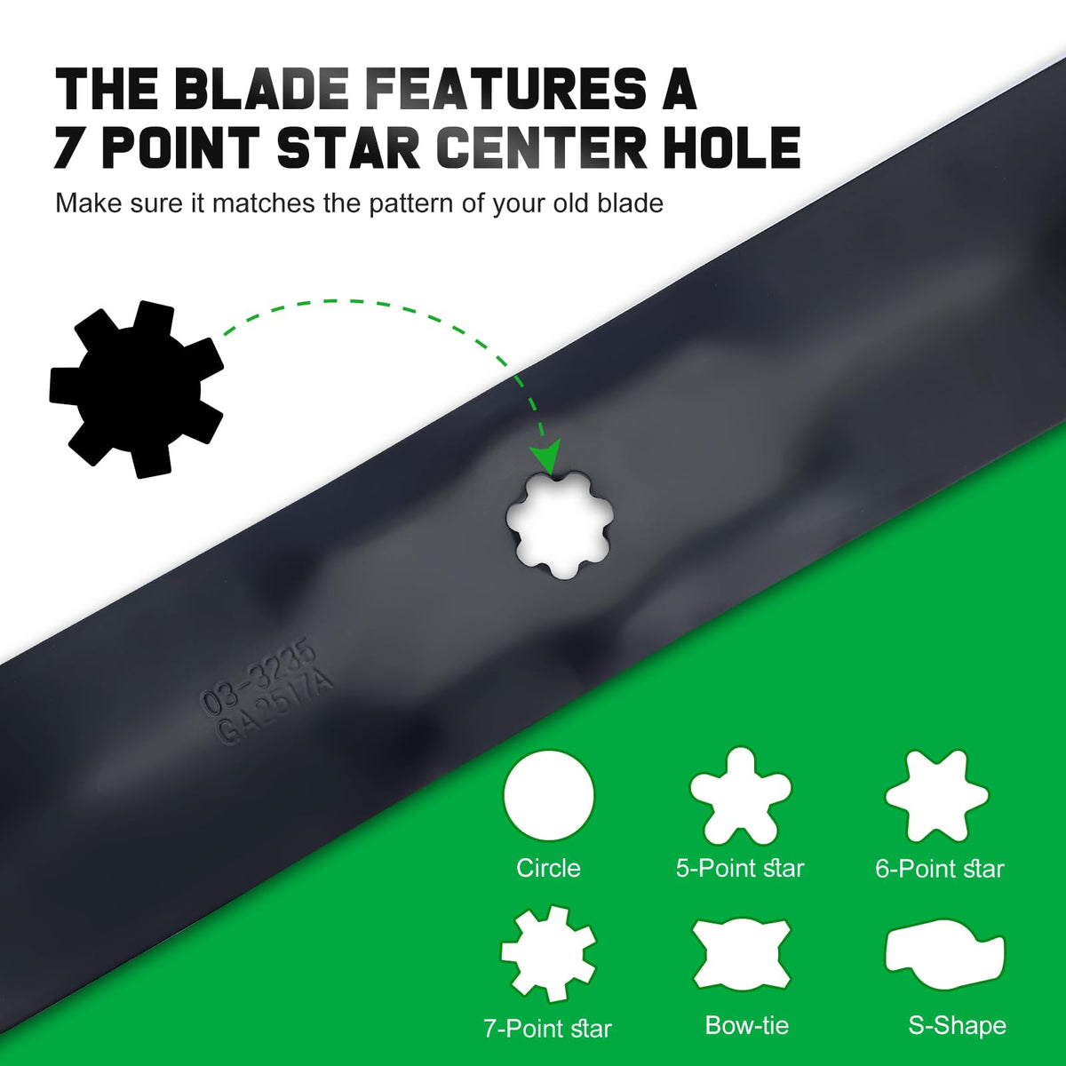 Grasscool AM141034 center-hole 7-point-star alignment ensures spindle fit.