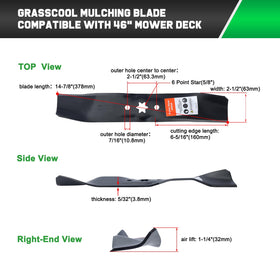 Grasscool long blade spec for 46-inch deck ensures durable mulch performance.