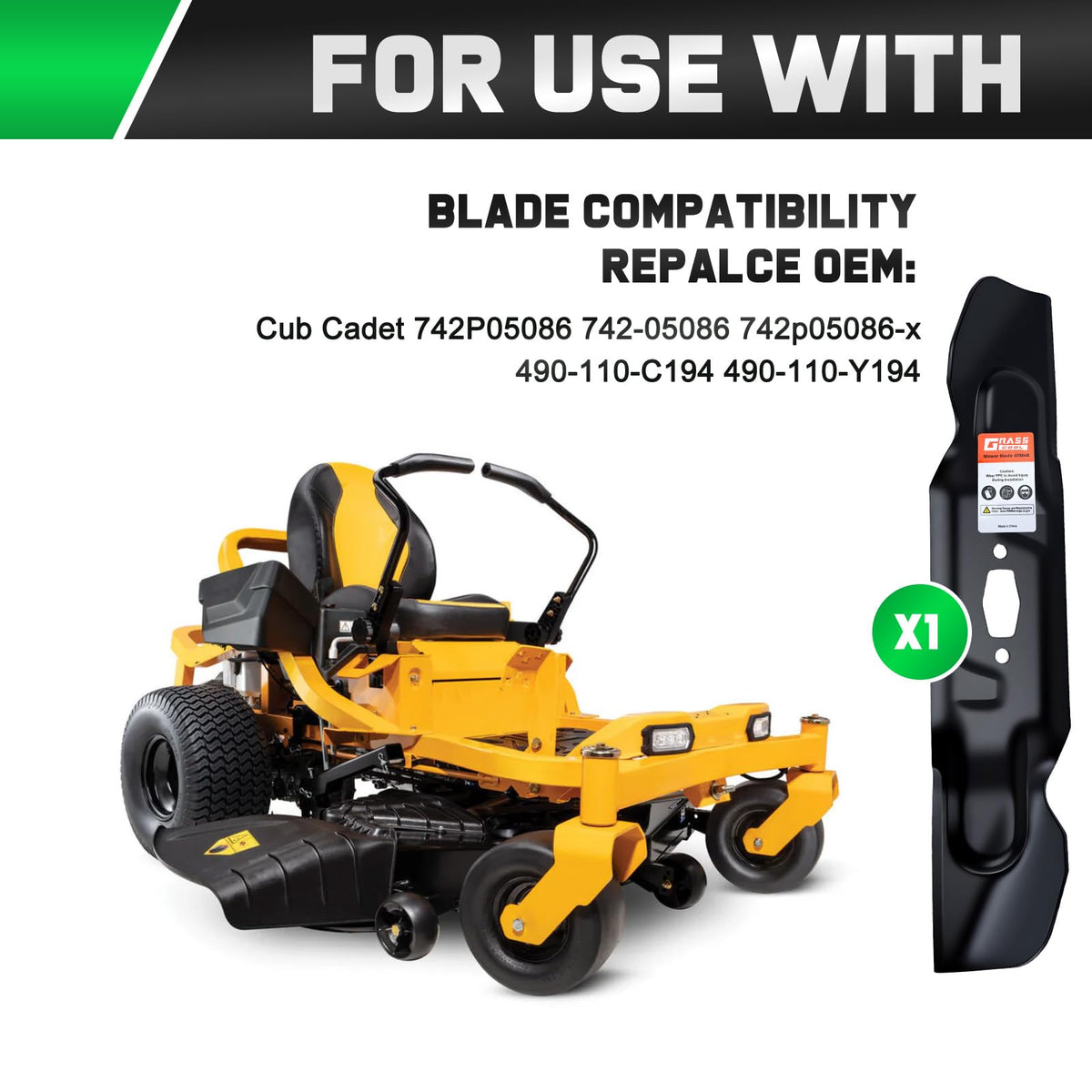 Grasscool blades with S-shaped center hole for secure mounting and smooth operation.