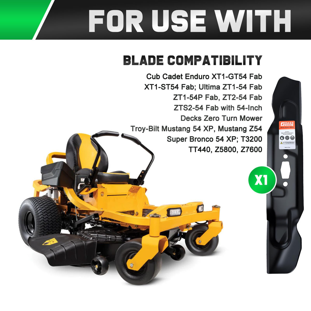 Grasscool blades for Cub Cadet 742P05086, 54-inch decks, designed for strong airflow.
