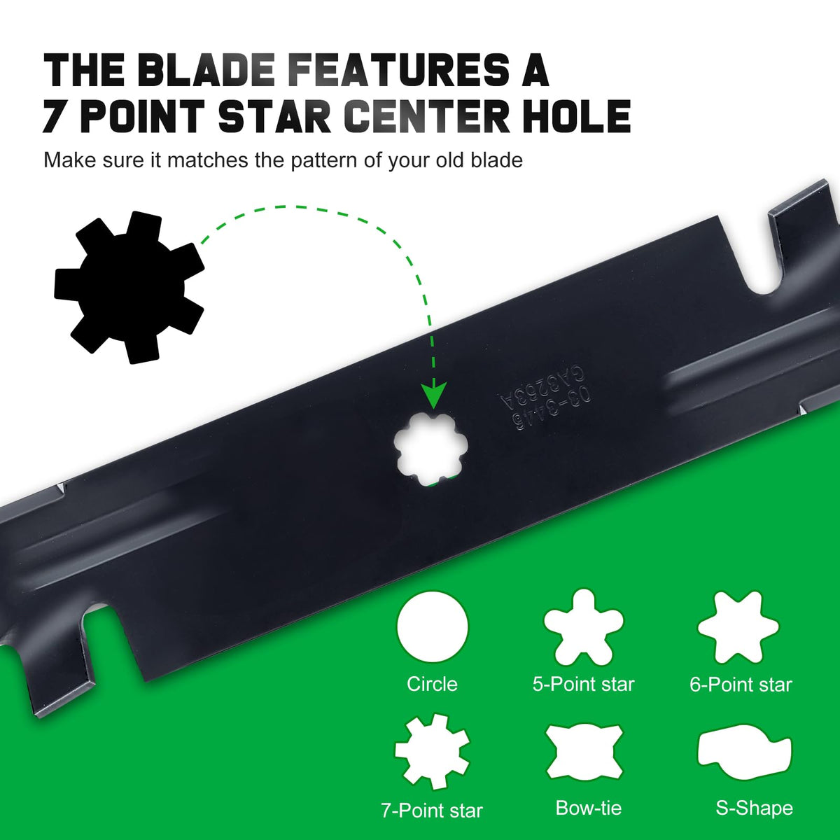 Grasscool D140 blade showing 7 point star center hole and edge details