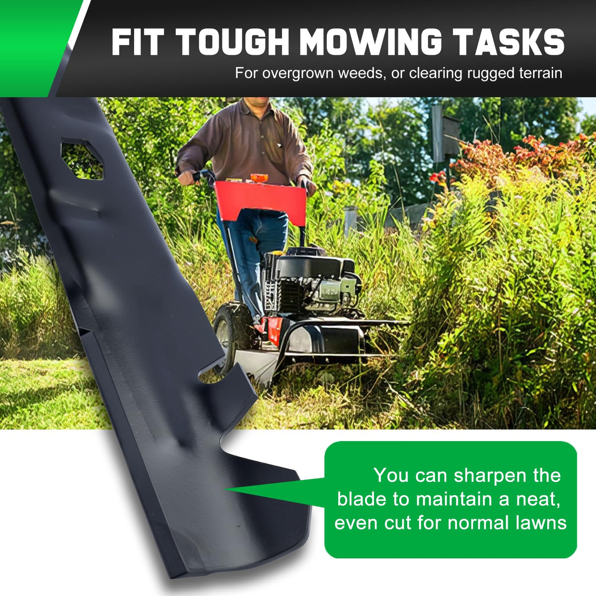 Grasscool rust-protective coating indicates long-lasting blade durability.