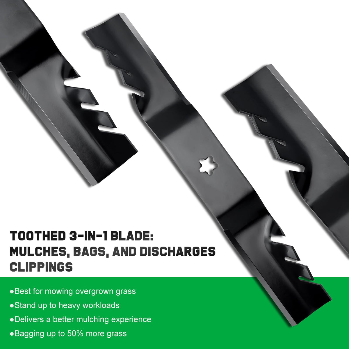 Grasscool five-point star center hole blade, ensures stable balance on compatible mowers.