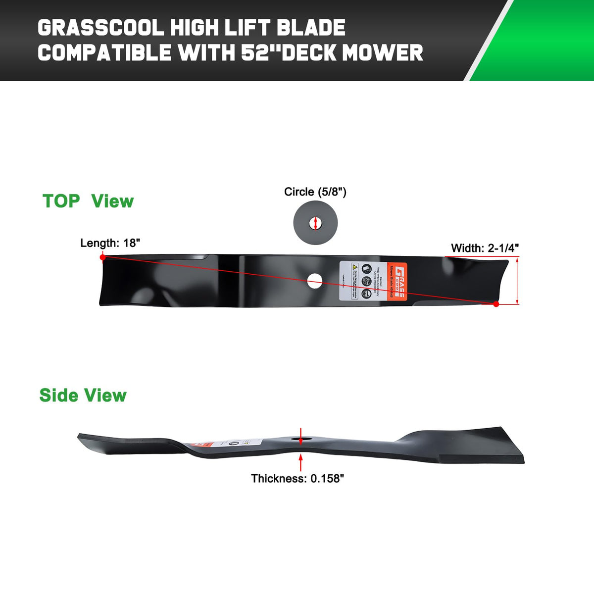 Grasscool Gravely ZT HD 52-inch blades with long-lasting sharpness.