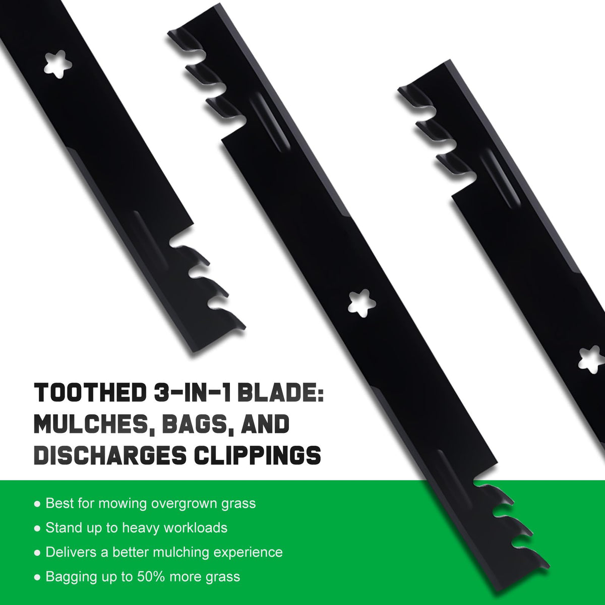 Grasscool high-lift mulching blade delivers efficient airflow during mowing.