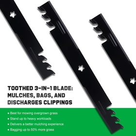 Grasscool high-lift mulching blade delivers efficient airflow during mowing.