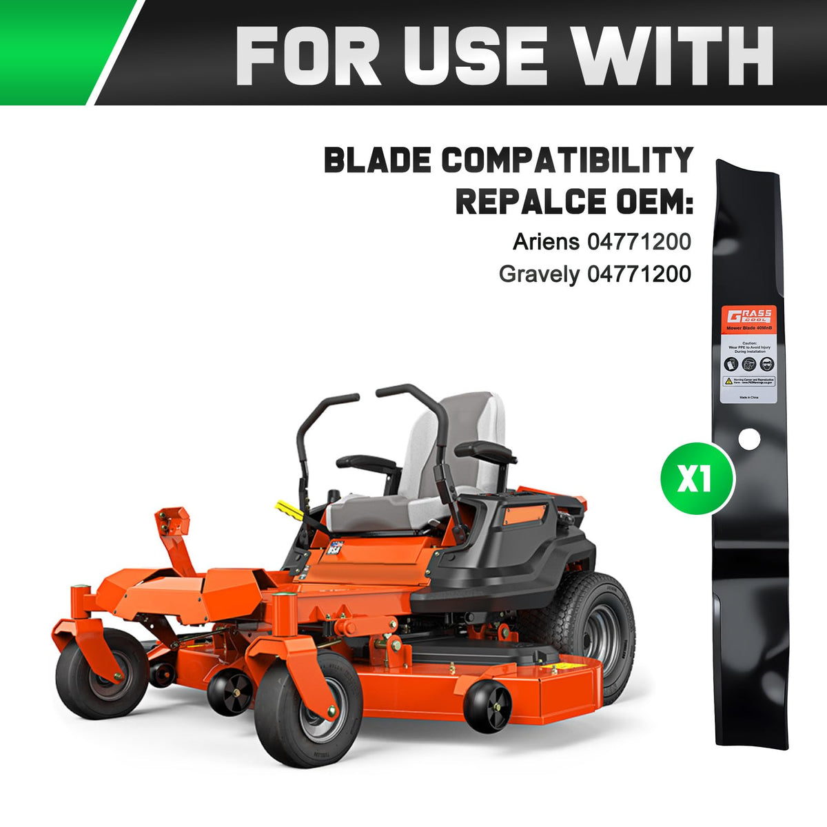 Grasscool Ikon Envy 52-inch blades for smooth, even mowing on Ikon decks.