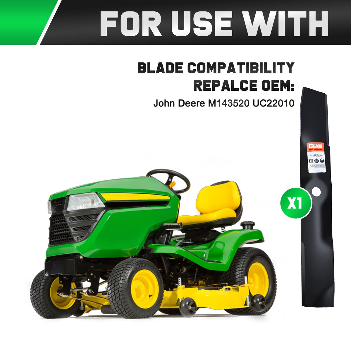 Grasscool M143520 two-in-one blade supports bagging and side discharge for flexible mowing.