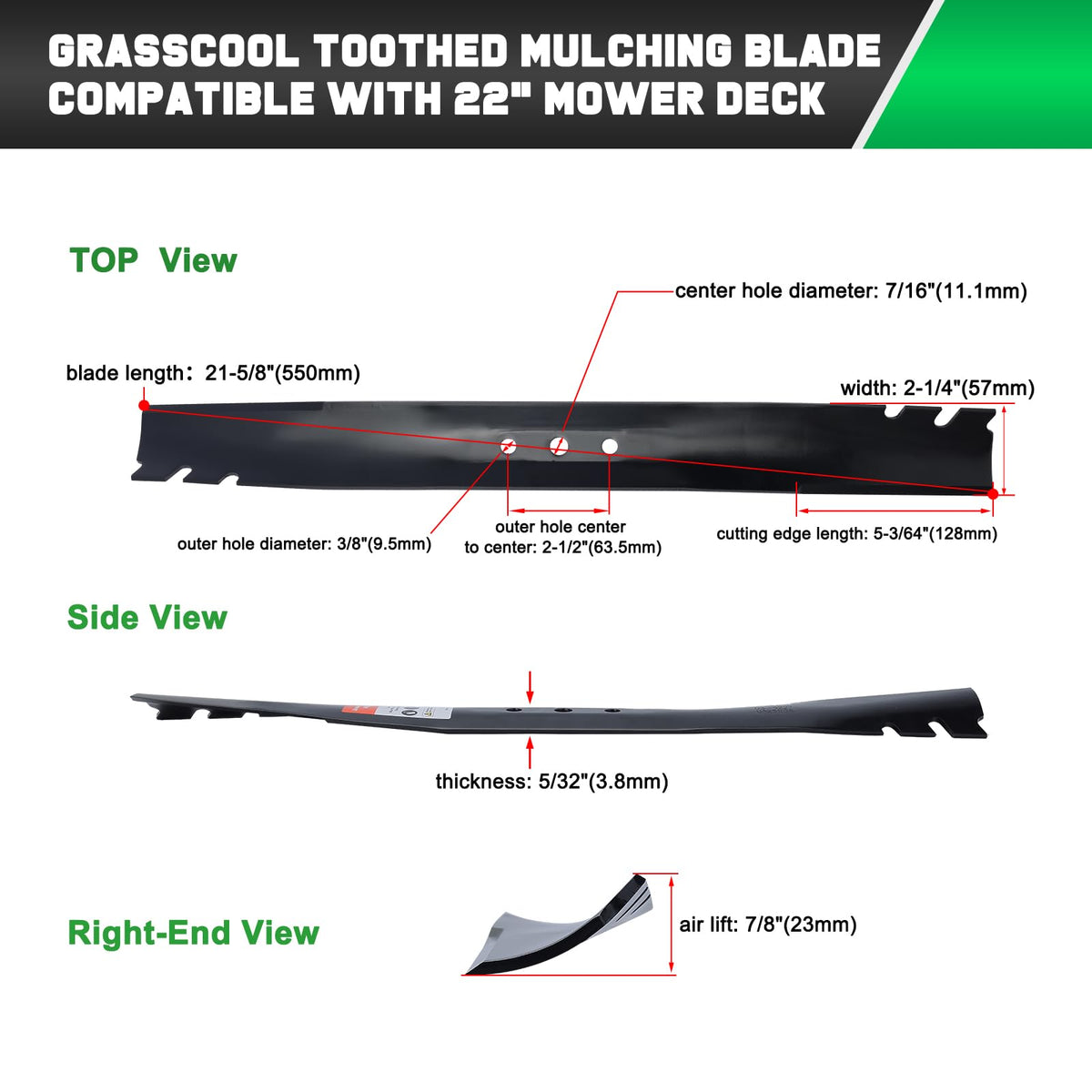 Grasscool Recycler blade thickness 5-32 inch balances durability