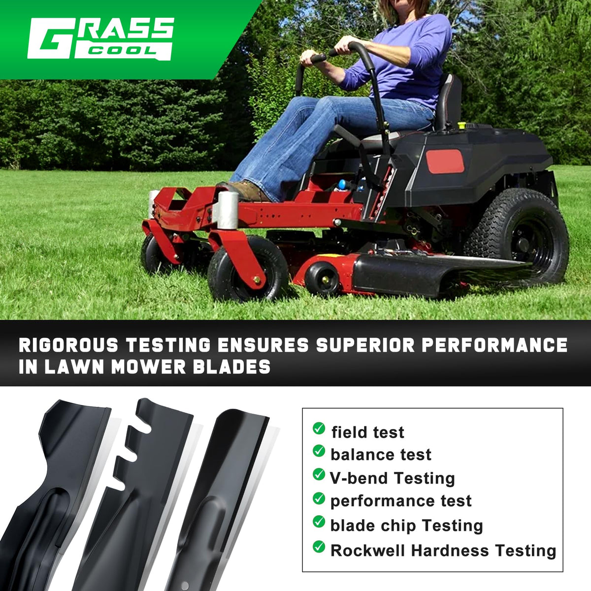 Grasscool SS5000 blade comparison shot highlights mulching performance
