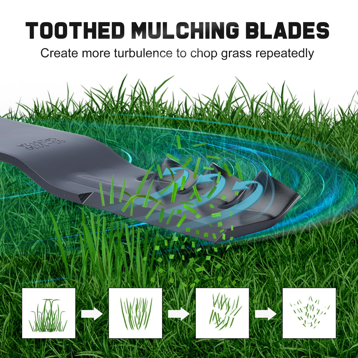 Grasscool SS5000 blade specs label shows dimensions and compatibility