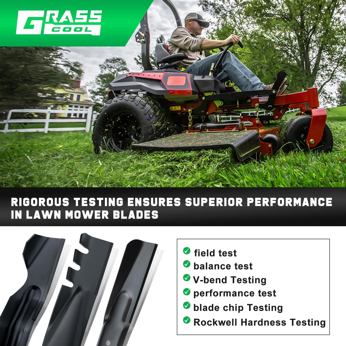 Grasscool blade installation-ready with rust-preventive coating