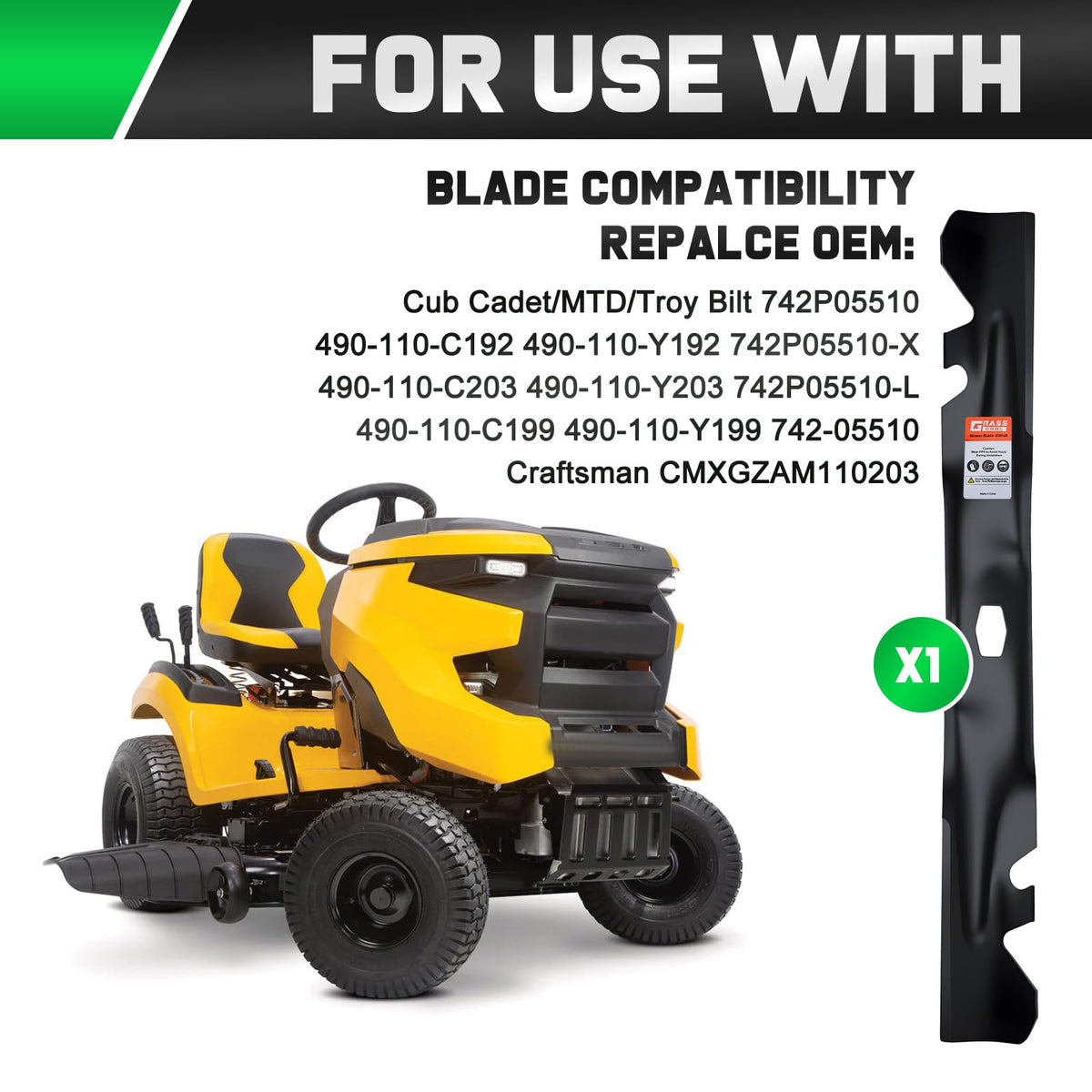 Grasscool Troy-Bilt 46-inch compatibility diagram for versatile mower fit.