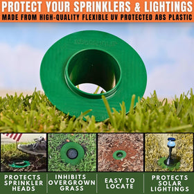 GRASSHOLE sprinkler head guard surrounds the sprinkler head for easy visibility.