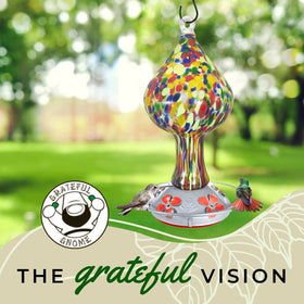 Grateful Gnome hummingbird feeder wide-mouth design for easy cleaning and refills