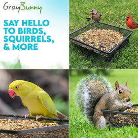 Gray Bunny all-weather feeder tray keeps seeds contained on decks.