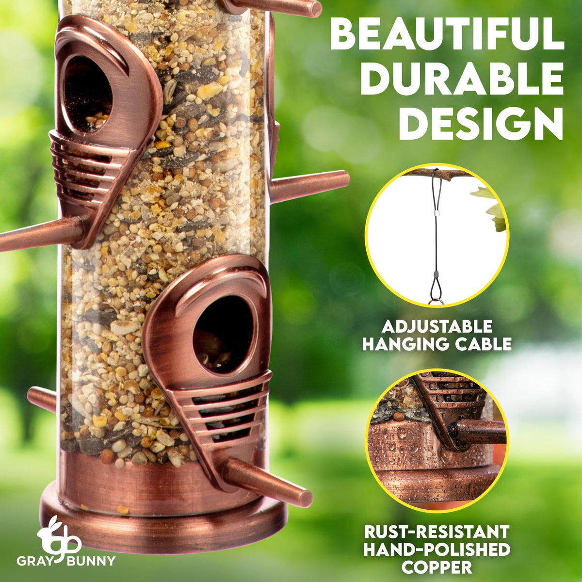 Gray Bunny bird feeder six-port top lid shown for secure refilling