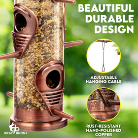 Gray Bunny bird feeder six-port top lid shown for secure refilling