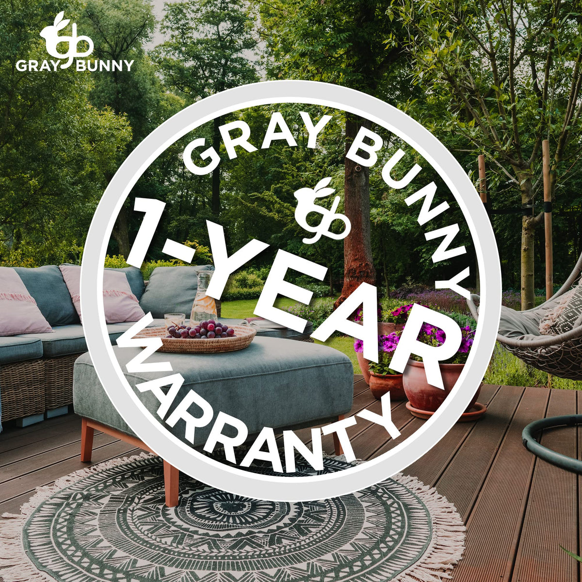 Gray Bunny easy-clean seed tray for quick outdoor cleanup.