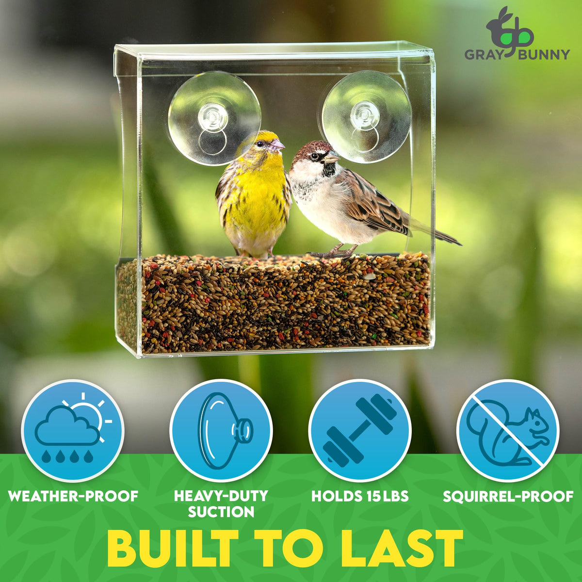 Gray Bunny heavy-duty suction cups secure hold on clean glass.