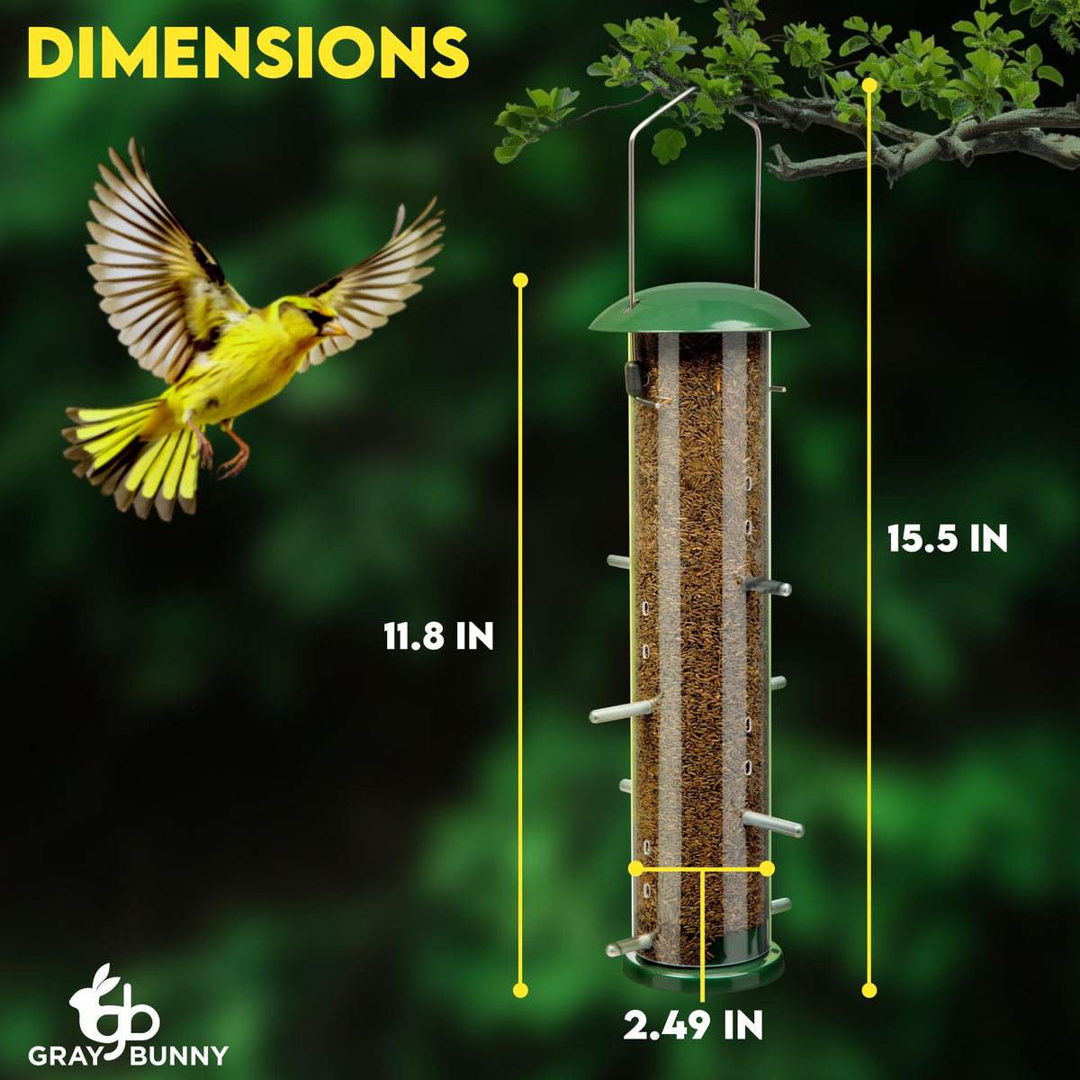 Gray Bunny Nyjer Thistle Seed Feeder shows a clear tube for easy monitoring