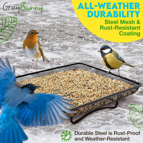 Gray Bunny raised-edges seed tray prevents spills while birds feed safely.