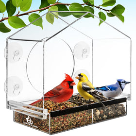 Gray Bunny window bird feeder with strong suction cups for secure outdoor viewing.