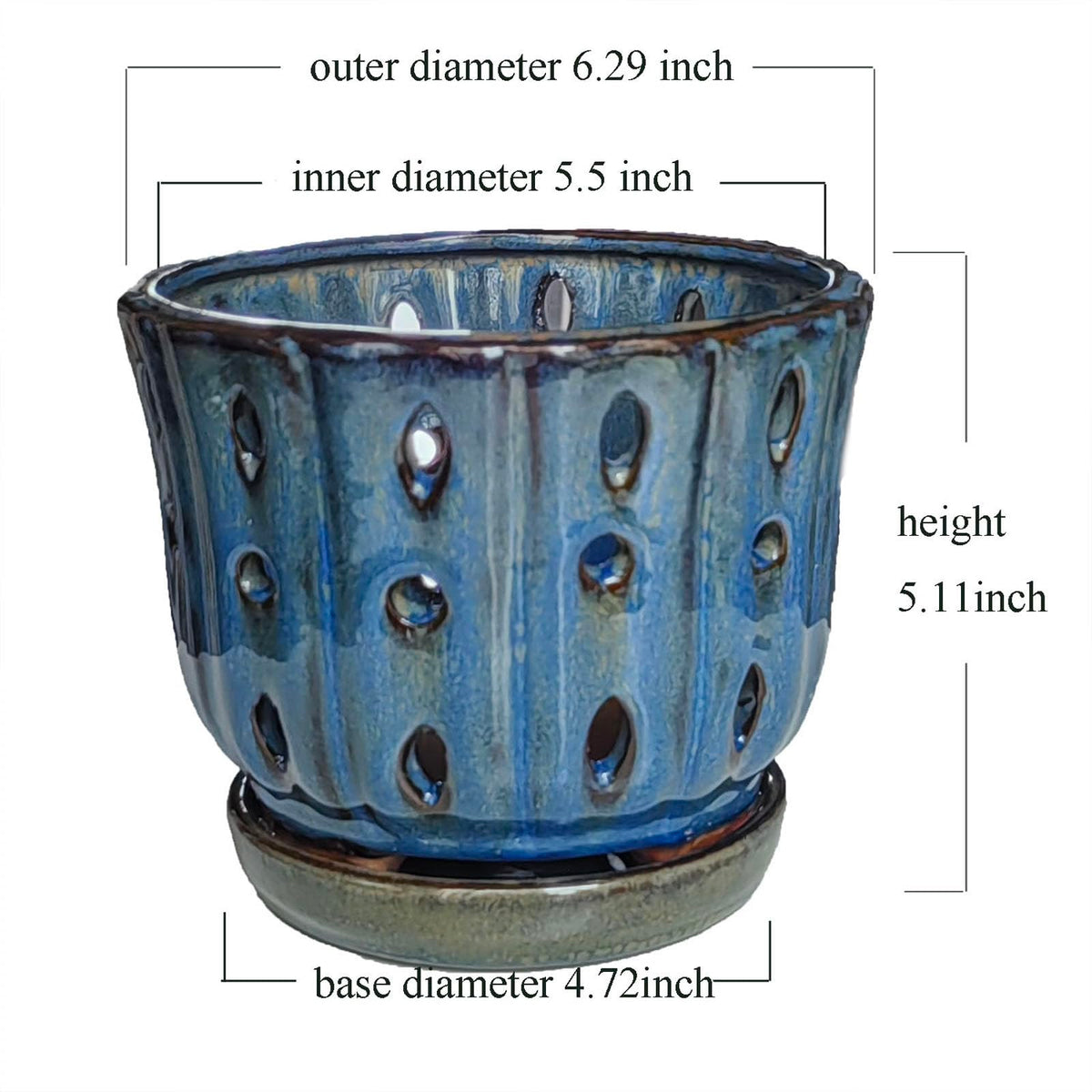 Grdthzey dark blue orchid pot with aeration around the sides.