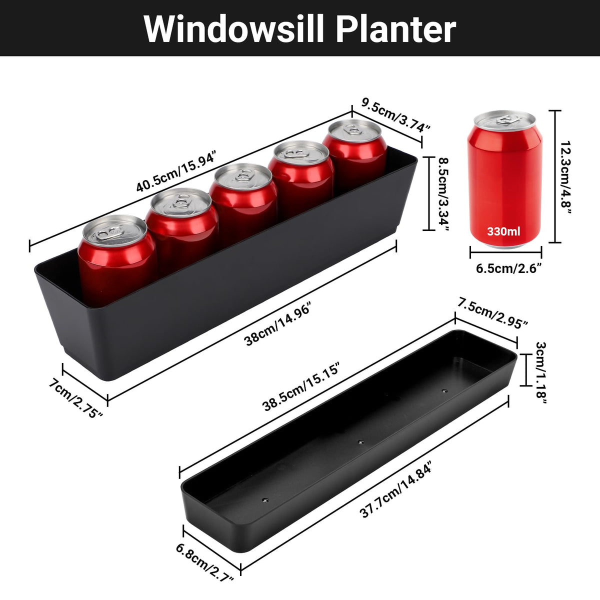 GREANER black rectangle planter with removable saucer for easy cleaning.