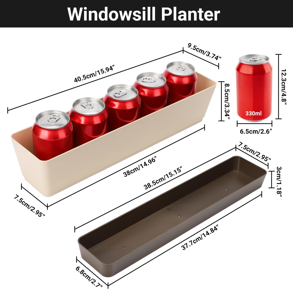 GREANER window box with saucer keeps soil contained and plants tidy