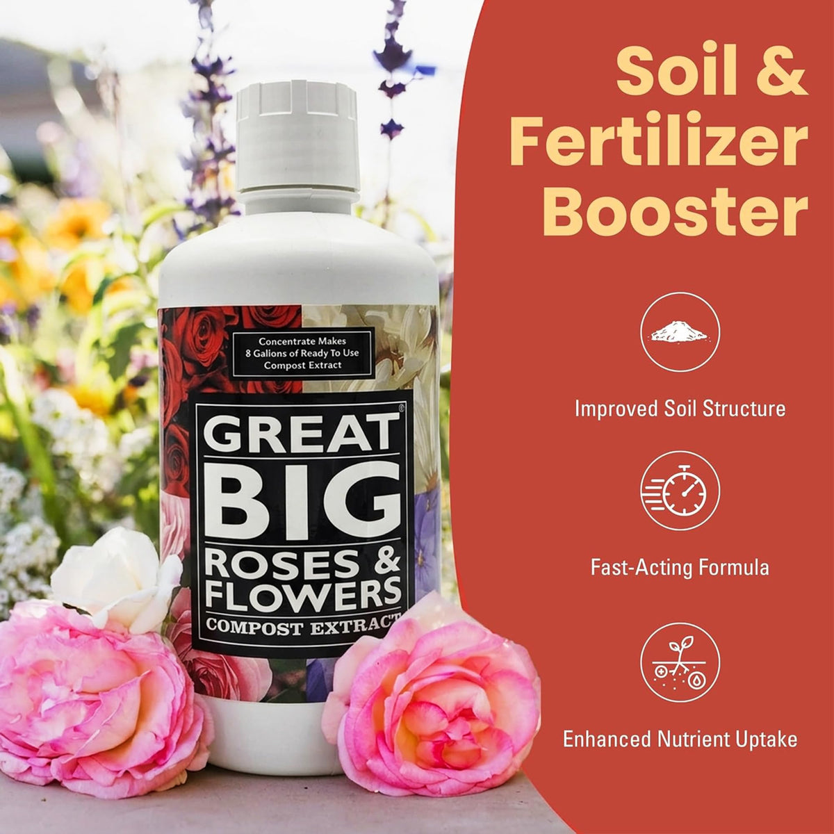 Great Big Plants compost extract jar delivers minerals and seaweed for lush growth.