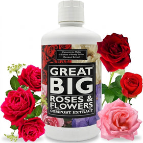 Great Big Plants rose fertilizer booster bottle pour promotes root feeding for healthy blooms.