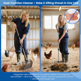 Great Dachong adjustable-handle chicken scooper shows 36-62 inch reach for comfortable standing use