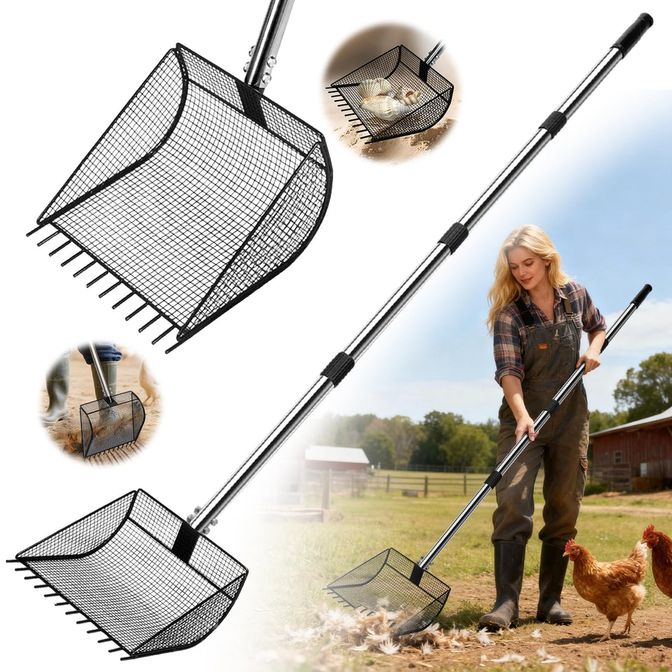 Great Dachong chicken pooper scooper 2in1 with scoop-rake for efficient coop cleanup and waste separation