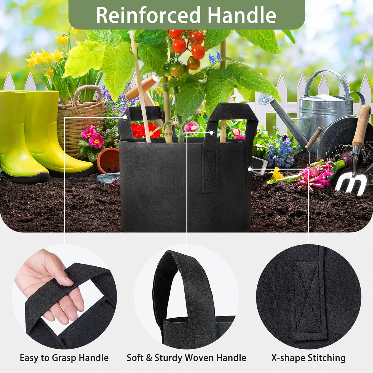 GreatBuddy 12-pack grow bags breathable design enables better drainage and airflow.