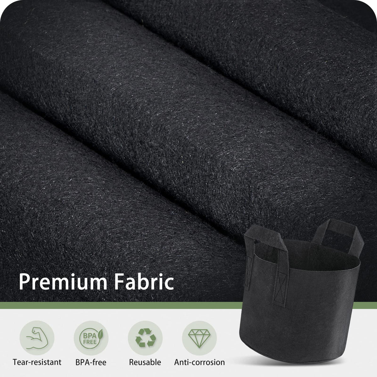 GreatBuddy 12-pack grow bags reinforced stitching visible for long-lasting use.