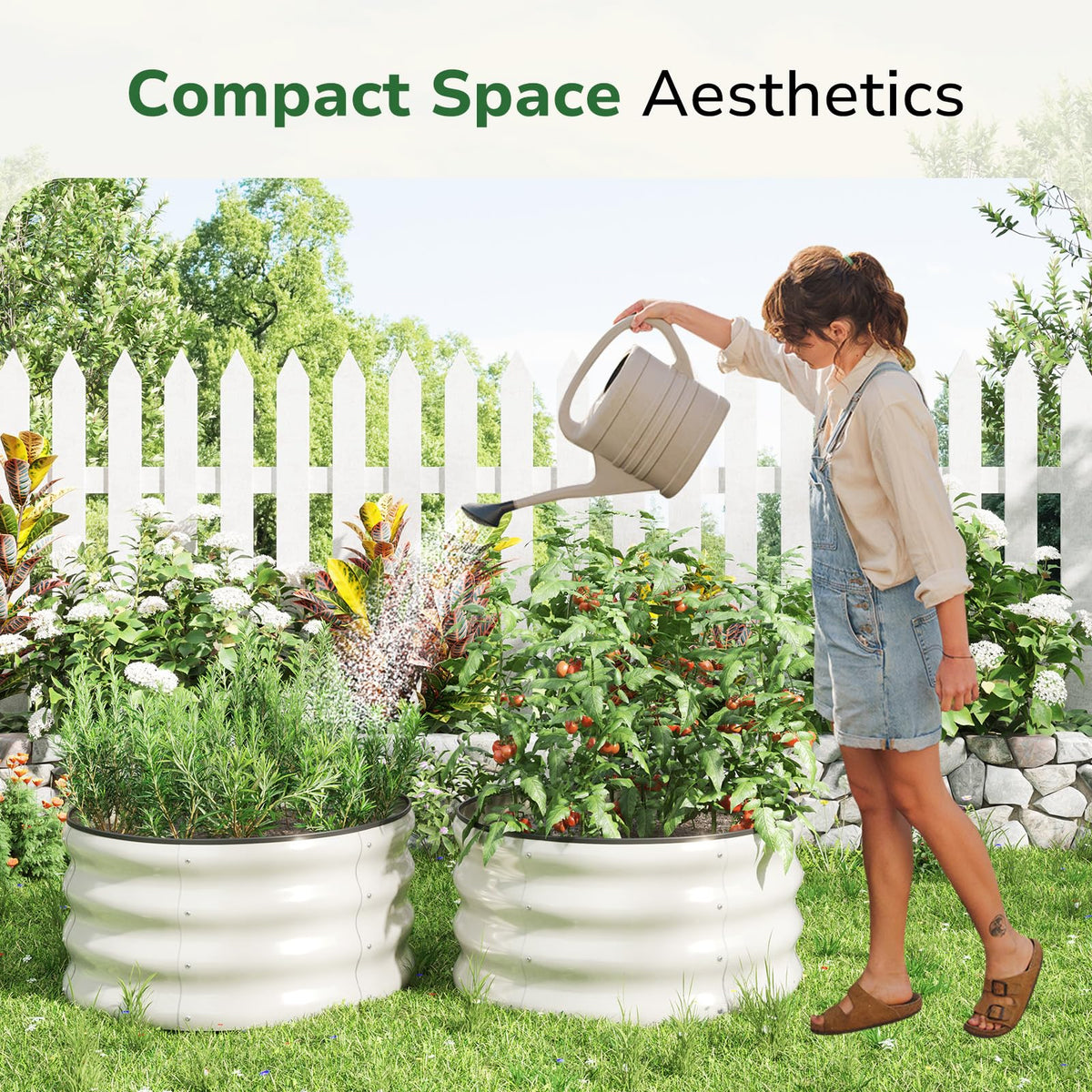 GreatBuddy round bed side view highlighting modular setup for space-saving urban gardening.