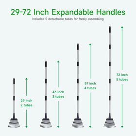 Extendable GreatBuddy rake handle reaches high beds for comfortable use.
