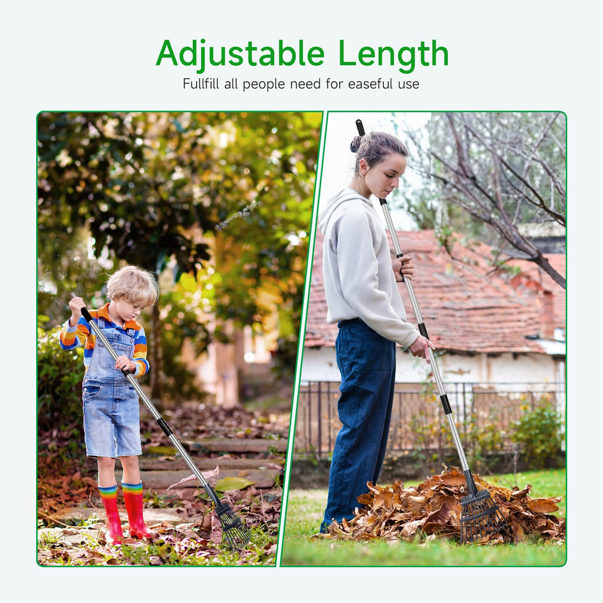 GreatBuddy aluminum-coated rake head resists wear for long-lasting cleanup.